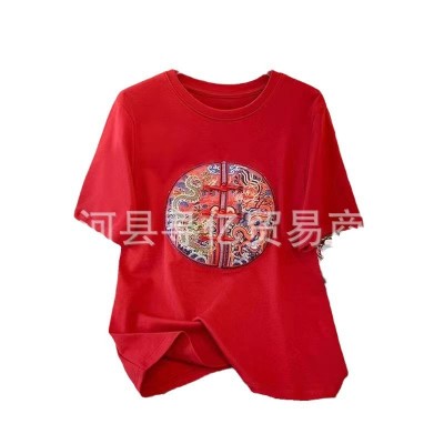 中式盘扣打底短袖中国国风春装2024新款小衫时尚新年T恤上衣图5