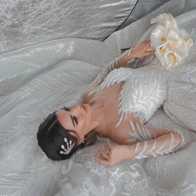 新款婚纱重工绣珠蕾丝优雅长袖蓬蓬公主裙拖尾婚纱礼服wedding dr图3