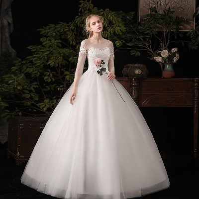2024新娘结婚礼服婚纱白色网纱蕾丝婚纱性感绑带齐地婚纱厂家直销图4