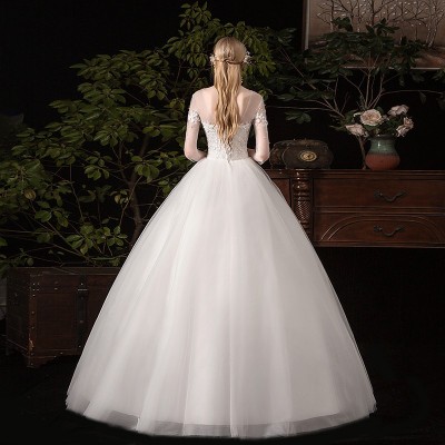 2024新娘结婚礼服婚纱白色网纱蕾丝婚纱性感绑带齐地婚纱厂家直销图3