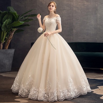 婚纱2024新款新娘拖尾齐地显瘦香槟色长袖主婚纱厂家现货图5