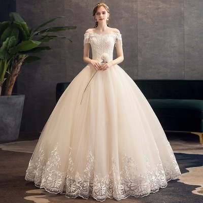 婚纱2024新款新娘拖尾齐地显瘦香槟色长袖主婚纱厂家现货图4