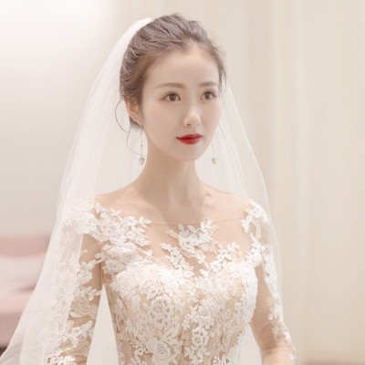 婚纱礼服2024新款新娘婚纱蕾丝一字肩长袖韩式显瘦齐地婚纱批发图5