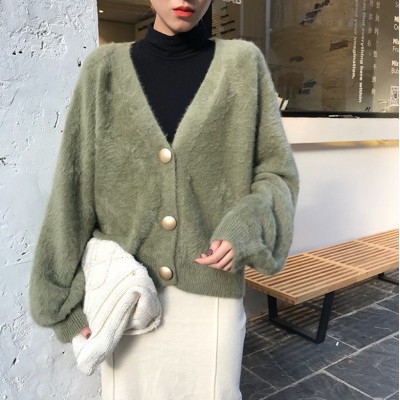 2024春秋冬新款女装仿水貂毛外套气质通勤短款宽松韩版针织开衫女图3