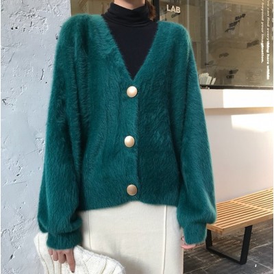 2024春秋冬新款女装仿水貂毛外套气质通勤短款宽松韩版针织开衫女图4
