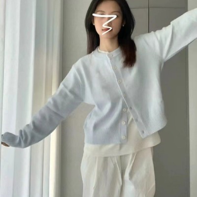 软糯慵懒毛衣韩系浅蓝色休闲外套女2024新款爆款春秋长袖针织开衫图3