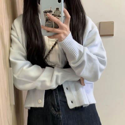软糯慵懒毛衣韩系浅蓝色休闲外套女2024新款爆款春秋长袖针织开衫图2