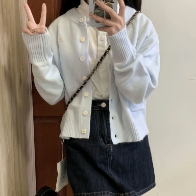 软糯慵懒毛衣韩系浅蓝色休闲外套女2024新款爆款春秋长袖针织开衫图5