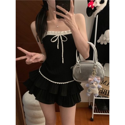 纯欲法式别致白色针织吊带小背心女春季辣妹美背打底短款性感上衣图3