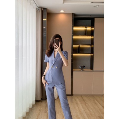 时尚短袖职业装女西装套装气质OL外套珠宝酒店前台正装美容工作服图5