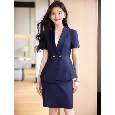 时尚短袖职业装女西装套装气质OL外套珠宝酒店前台正装美容工作服图2