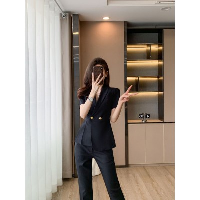 时尚短袖职业装女西装套装气质OL外套珠宝酒店前台正装美容工作服图3