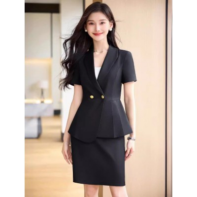 时尚短袖职业装女西装套装气质OL外套珠宝酒店前台正装美容工作服图4