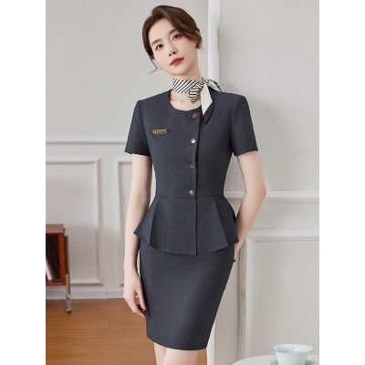 夏季职业装女装套裙新款短袖时尚气质珠宝酒店前台美容工作服图4