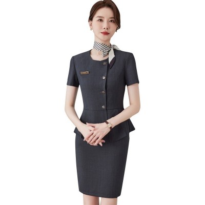 夏季职业装女装套裙新款短袖时尚气质珠宝酒店前台美容工作服图5