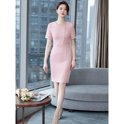 美容院工作服连衣裙夏季大码修身职业包臀裙美容师服装珠宝店工服图2