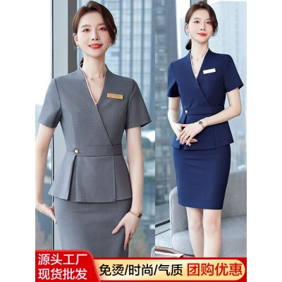 夏天薄款气质优雅时尚职业套装裙两件套女士修身珠宝店酒店工作服图2