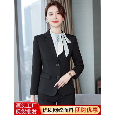 大码职业套装女式小西装马夹裤子套装三件套面试正装珠宝店工作服图1