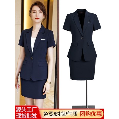 大码短袖西装套装裙女夏季薄款气质酒店制服KTV餐饮服务员工作服图1