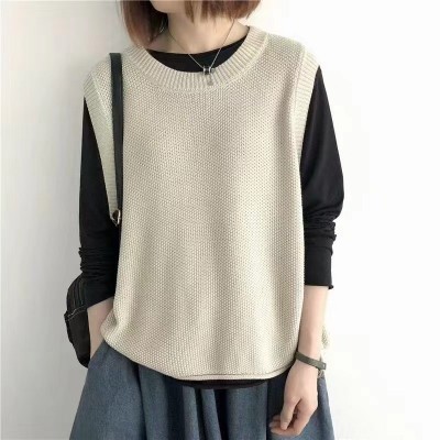 圆领针织马夹背心女春秋新款文艺宽松百搭女式毛衣马甲坎肩短外搭图4
