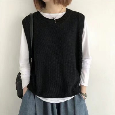 圆领针织马夹背心女春秋新款文艺宽松百搭女式毛衣马甲坎肩短外搭图2