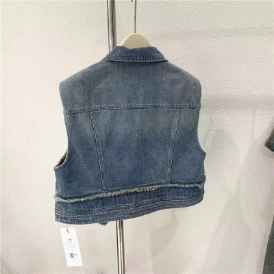 2024春秋新款牛仔马甲女韩版设计感复古毛边宽松短款百搭无袖马夹图4