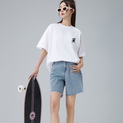 夏季白色纯棉落肩女t恤短袖韩版圆领宽松半袖胖mm显瘦大码女装图2