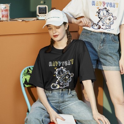 2024夏季新款洋气宽松圆领纯棉白色T恤衫女清新卡通印花短袖上衣图4