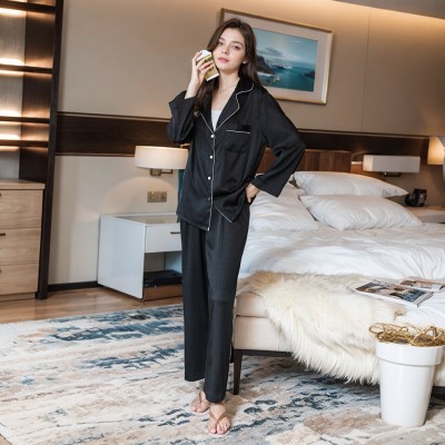 知礼凉爽舒适冰丝睡衣女长袖套装情侣睡衣印花女士春季薄款家居服图2