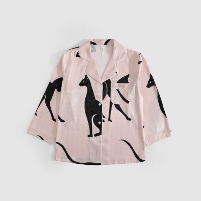 知礼凉爽透气冰丝睡衣女长袖套装埃及猫猫女士春季薄款家居服图5
