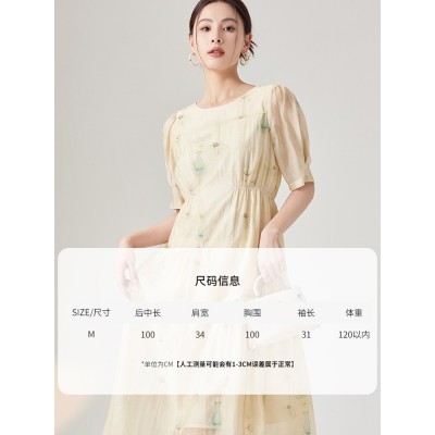 [本初]莱赛尔泡泡袖连衣裙女24夏季新款国风复古印花气质收腰长裙图4
