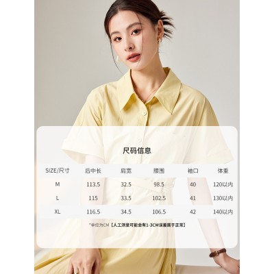 [本初]休闲度假风遮肉短袖衬衫裙夏季新款翻领系带收腰气 质连衣裙图4