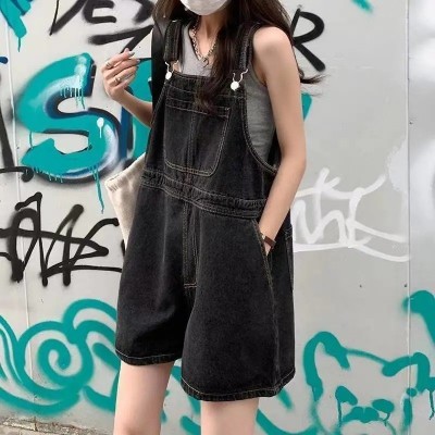 春夏新款韩版时尚宽松显瘦阔腿小个子直筒洋气减龄牛仔背带裤女图2
