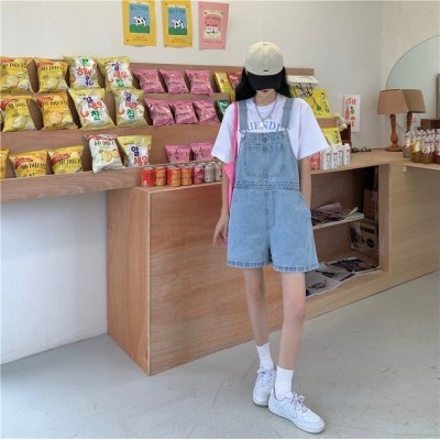 春夏新款韩版时尚宽松显瘦阔腿小个子直筒洋气减龄牛仔背带裤女图3
