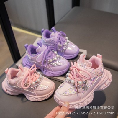 儿童运动鞋公主风女童链条老爹鞋厚底软底跑步鞋中大童运动鞋单鞋图5
