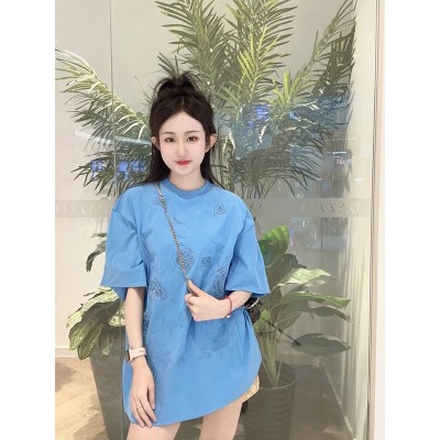 蓝色短袖t恤女爆款欧货时尚气质显瘦夏季宽松上衣服ins潮CX6104图2