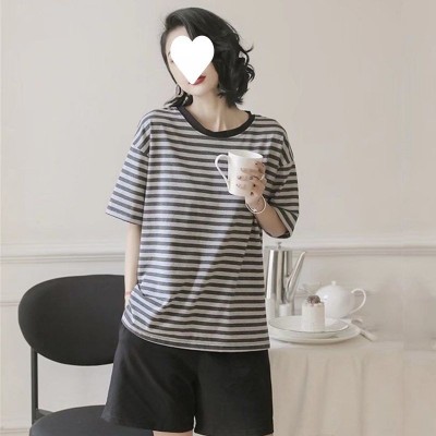 居家套装夏季夏季女短裤日系条纹清新学生宽松大码外穿家居服套装图2