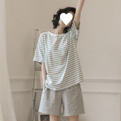 居家套装夏季夏季女短裤日系条纹清新学生宽松大码外穿家居服套装图4