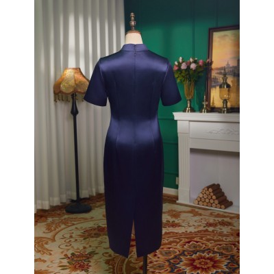 婚礼妈妈装礼服喜婆婆敬酒服中年衣服国风开叉醋酸新中式旗袍夏女图4