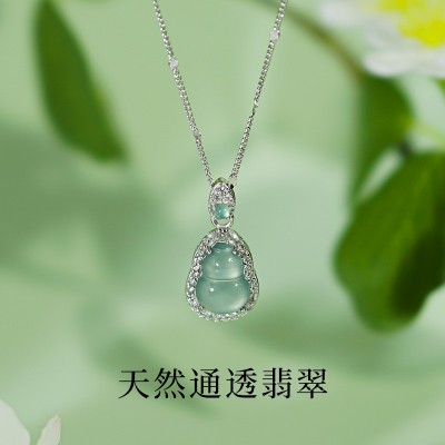 蒂奇亚实拍天然翡翠葫芦项链女S925纯银国潮轻奢高级感闪锆锁骨链图2