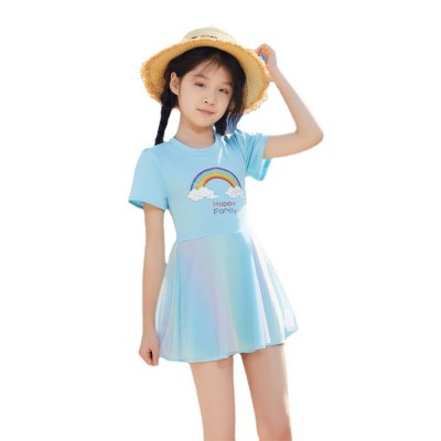 韩版新款儿童泳衣女孩中小童蕾丝裙式可爱宝宝分体游泳衣泳装批发图5