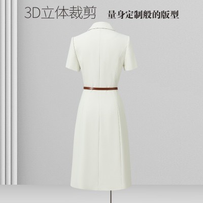 夏季短袖职业连衣裙女高级感西装裙主持人气质正装医美前台工作服图3