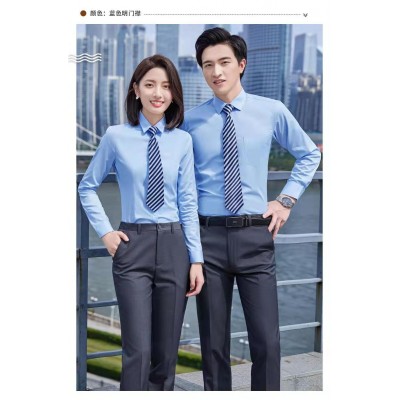 商务纯色男女同款长袖衬衫 精选长絨棉免烫修身4S店工装可绣字图3