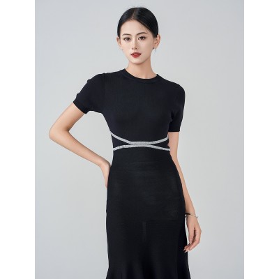 法式名媛气质连衣裙女2024夏季新款高级感短袖收腰显瘦冰丝长裙图5