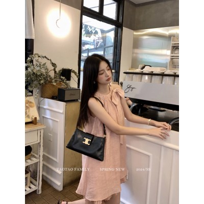 不退换十三行2024年连衣裙春夏女小个子挂脖带裙假两件连衣裙6918图4