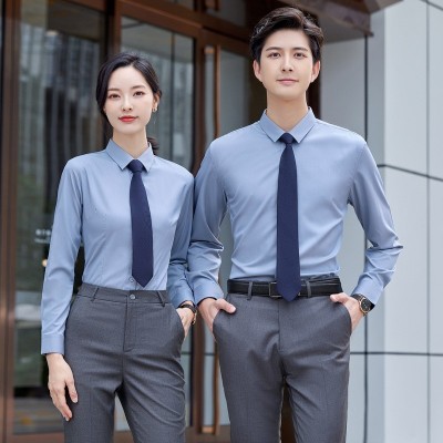 竹纤维免烫工装职业衬衫长短袖男女4S店员工工衣工作服衬衣绣LOGO图4