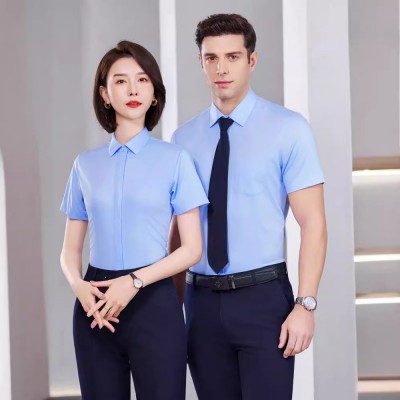 职业衬衫女夏季短袖白衬衣女式工装免烫高级感透气工作服刺绣LOGO图2