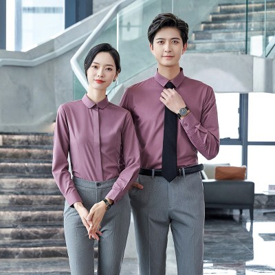 竹纤维男女职业装衬衫长短袖套装教师衬衣学校老师工作服刺绣LOGO图2