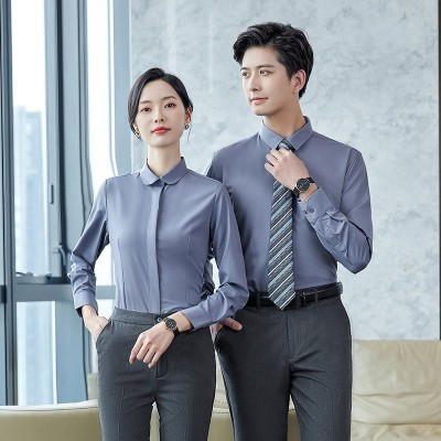 竹纤维男女职业装衬衫长短袖套装教师衬衣学校老师工作服刺绣LOGO图3