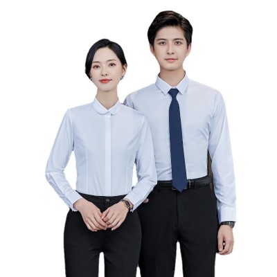 竹纤维男女职业装衬衫长短袖套装教师衬衣学校老师工作服刺绣LOGO图5